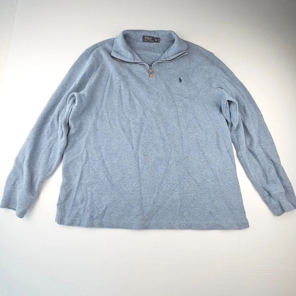 Polo Ralph Lauren Mens XL Quarter Zip Pullover Sweater Light Blue Cotton Knit